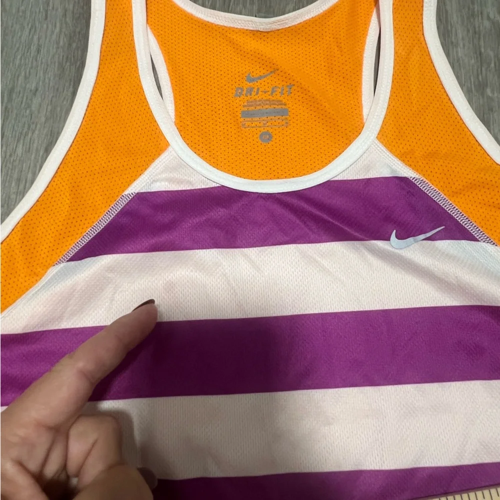 Nike Dri-Fit Purple & White Striped Razorback Tank‎ w/ Orange accents, Women’s M